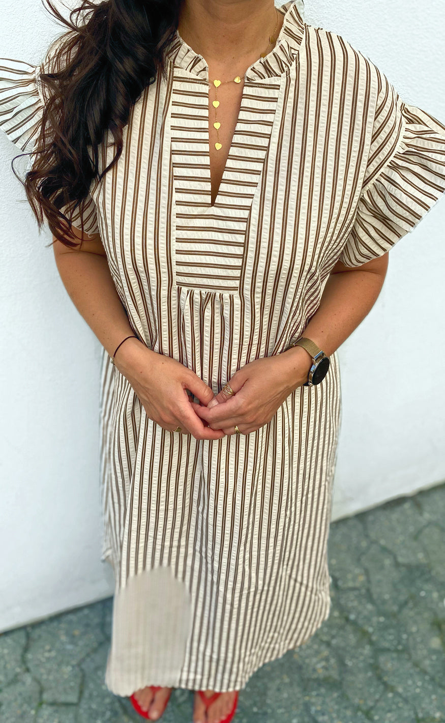 Say INA Copenhagen Kjole - Winnie - White / Brown Striped
