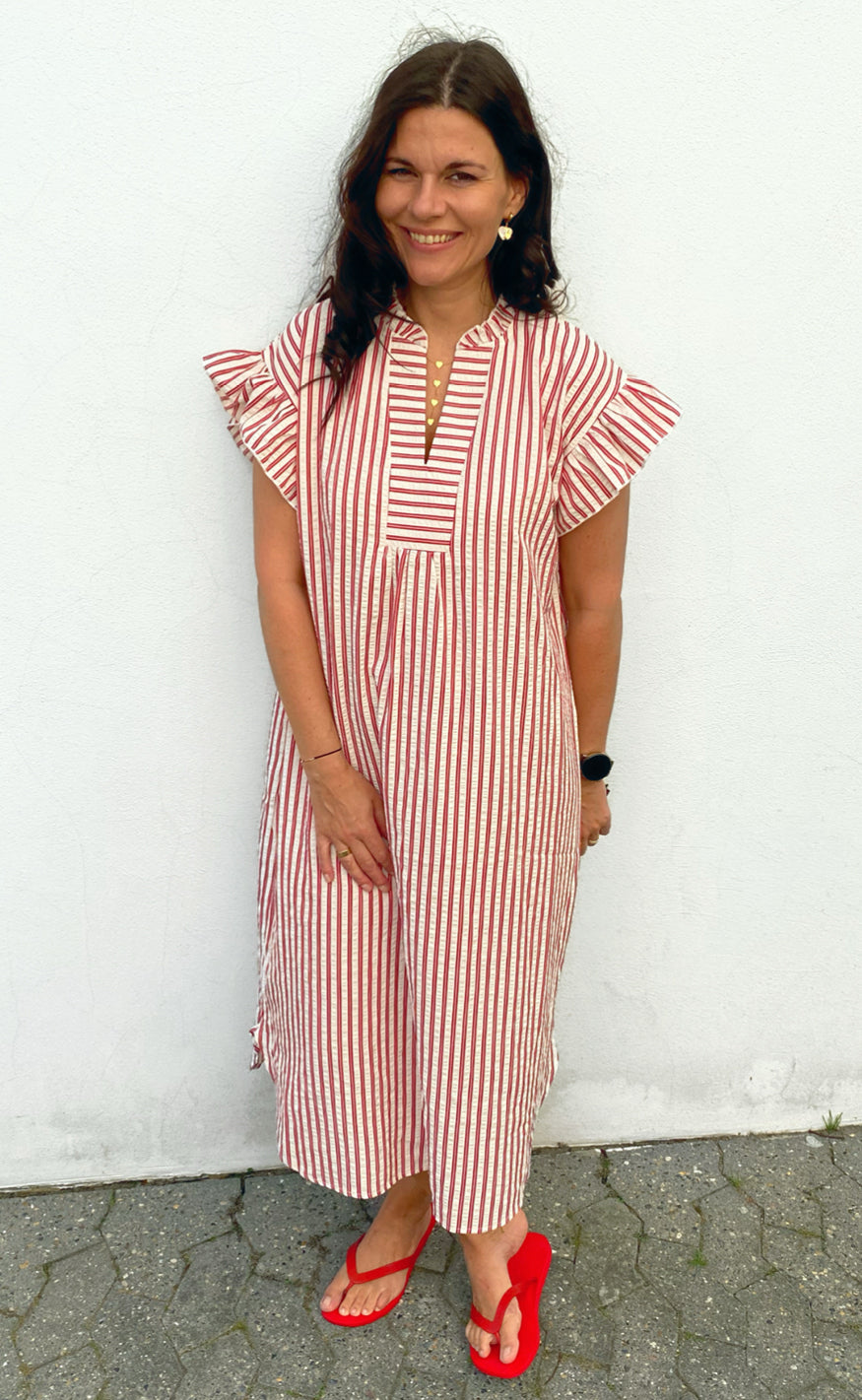 Say INA Copenhagen Kjole - Winnie - White / Red Striped