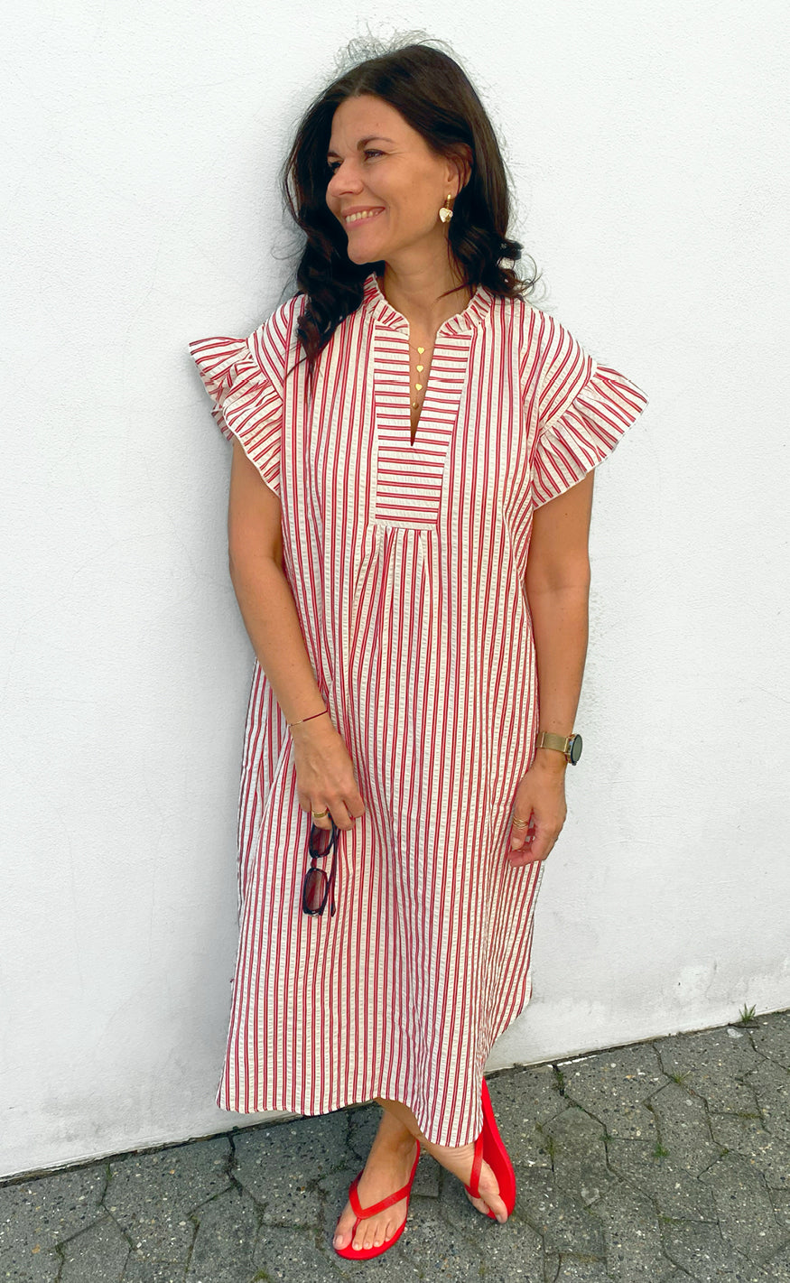 Say INA Copenhagen Kjole - Winnie - White / Red Striped