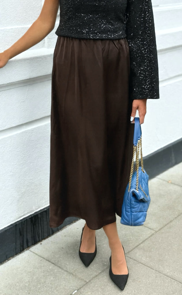 Say INA Copenhagen Nederdel - Kit Satin - Dark Brown