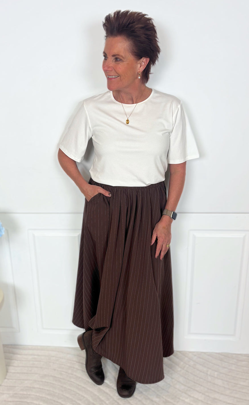 Say INA Copenhagen Nederdel - Lucia - Dark Brown W. Pinstripe