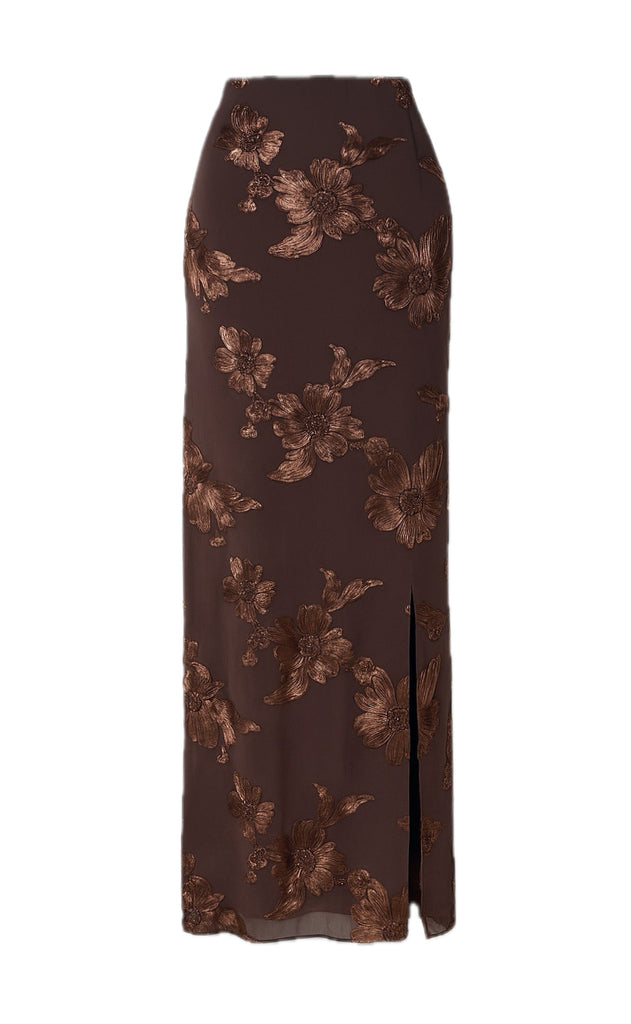 Say INA Copenhagen Nederdel - Maria Long - Dark Brown 3D Flowers