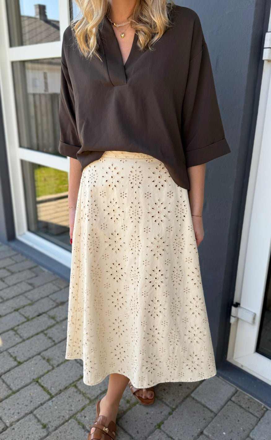 Say INA Copenhagen Nederdel - Naja - Off White Denim W. Embroidery