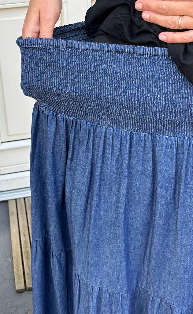 Say INA Copenhagen Nederdel - Nikoline - Denim Blue W. Embroidery