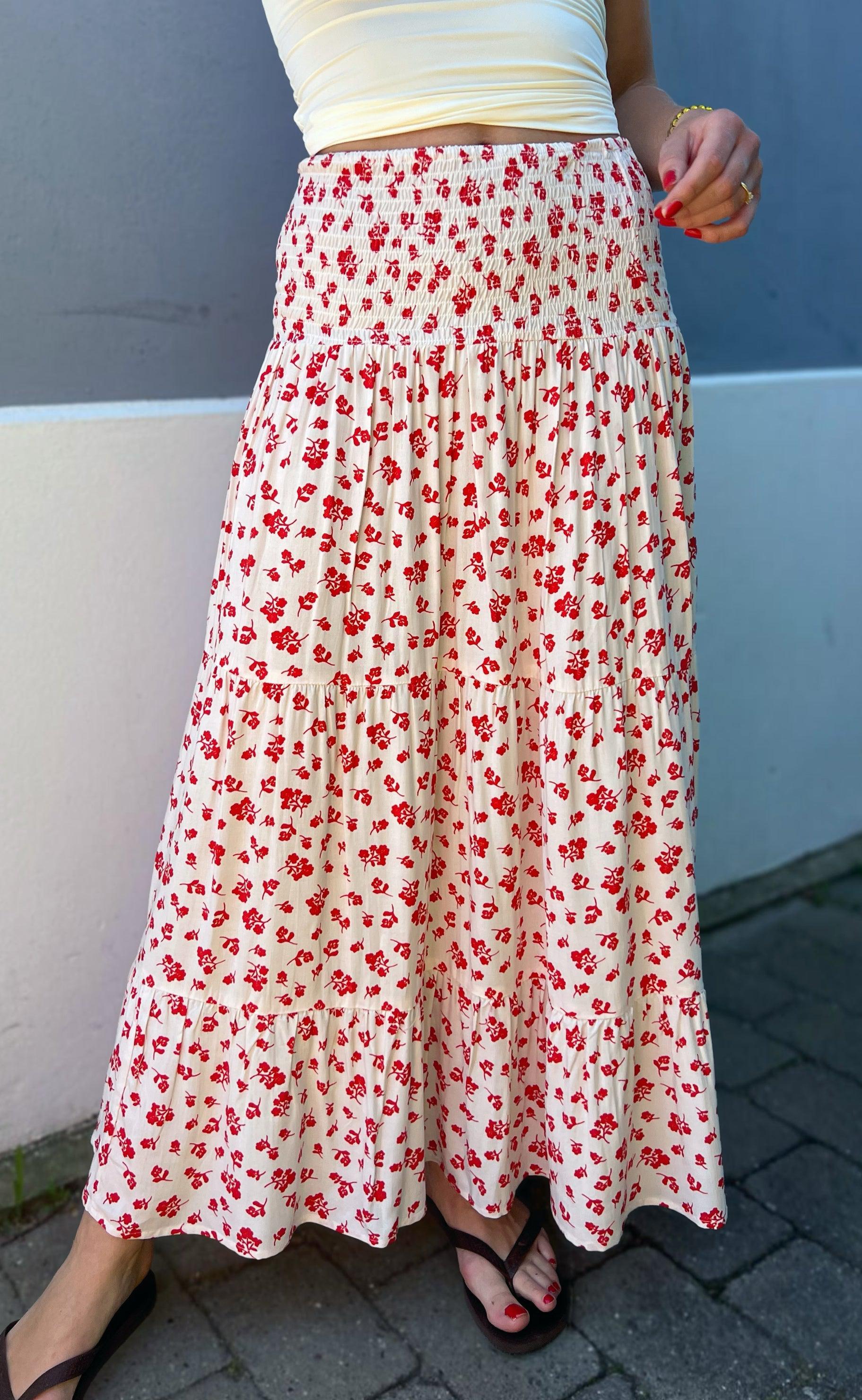 Say INA Copenhagen Nederdel - Nikoline - White/Red Flowers