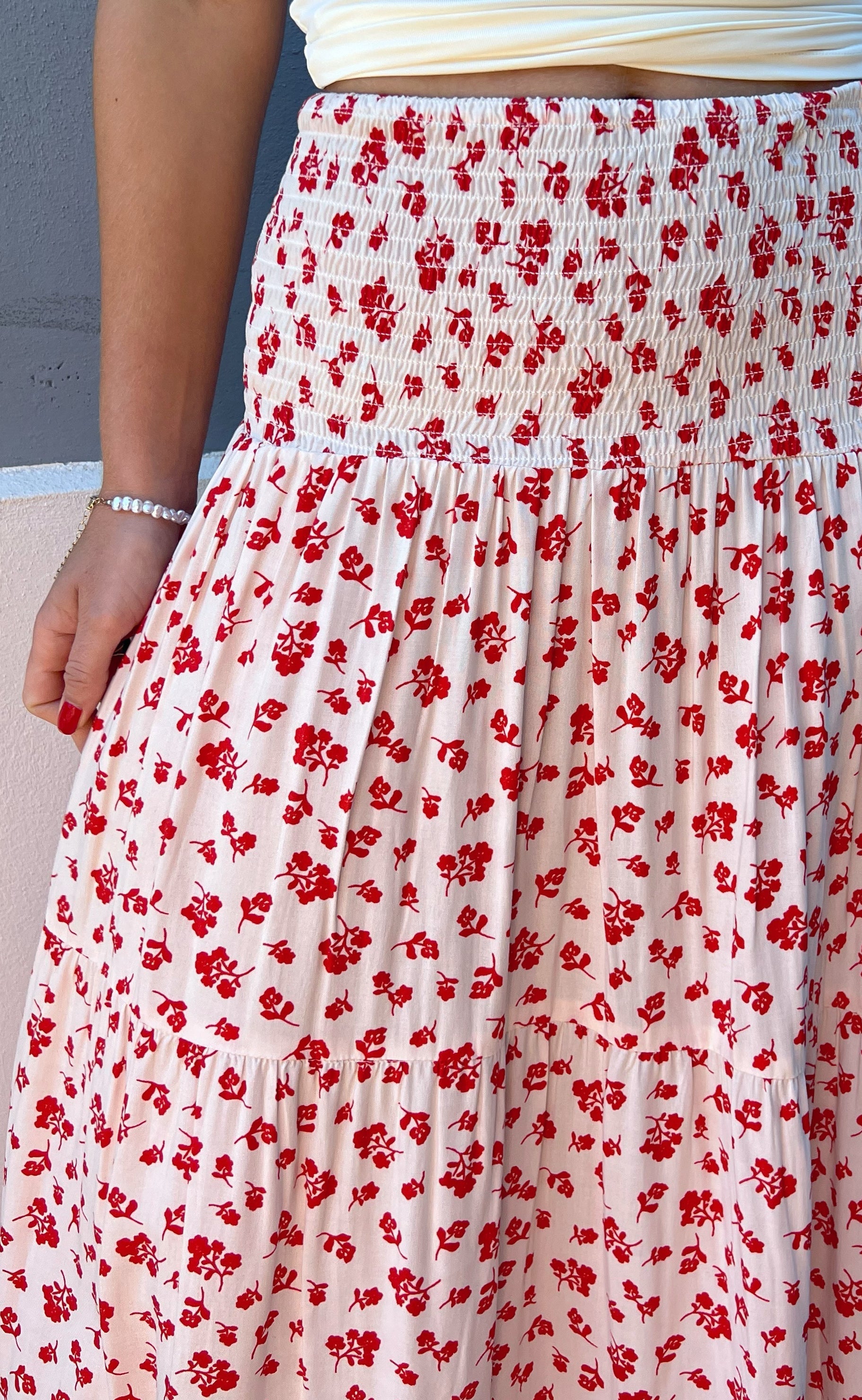 Say INA Copenhagen Nederdel - Nikoline - White/Red Flowers