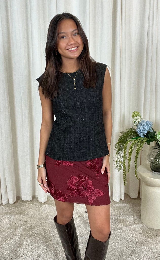 Say INA Copenhagen Nederdel - Sophia - Bordeaux 3D Flowers