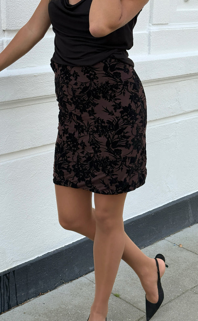 Say INA Copenhagen Nederdel - Sophia - Brown W. Black Flower