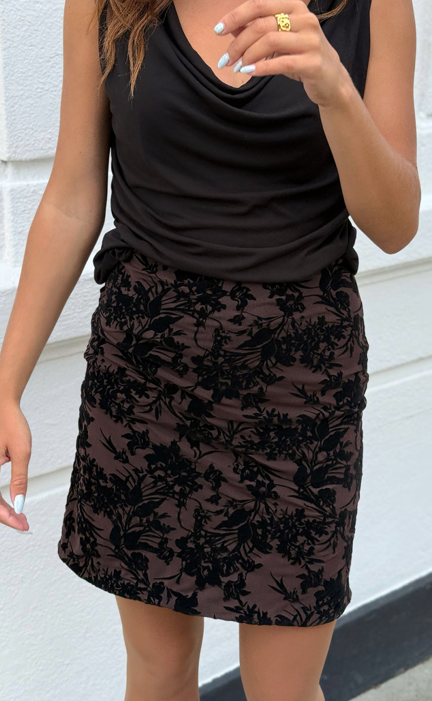 Say INA Copenhagen Nederdel - Sophia - Brown W. Black Flower