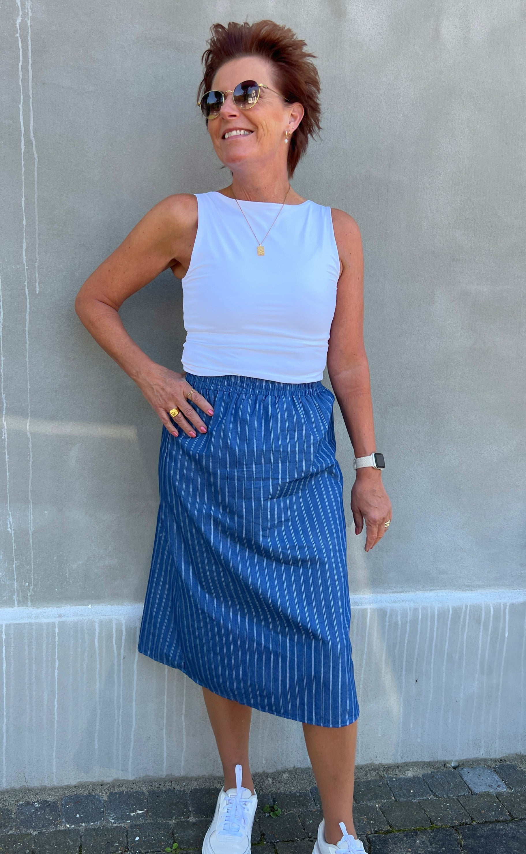 Say INA Copenhagen Nederdel - Stine - Denim Blue Pinstripe