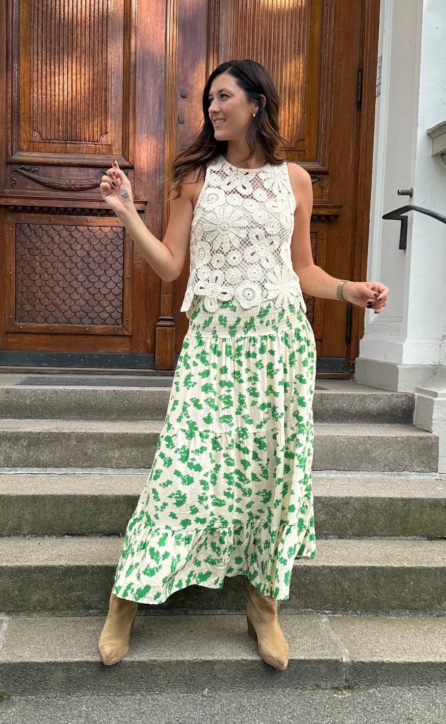 Say INA Copenhagen Nederdel - Vicky - White/Green Paisley
