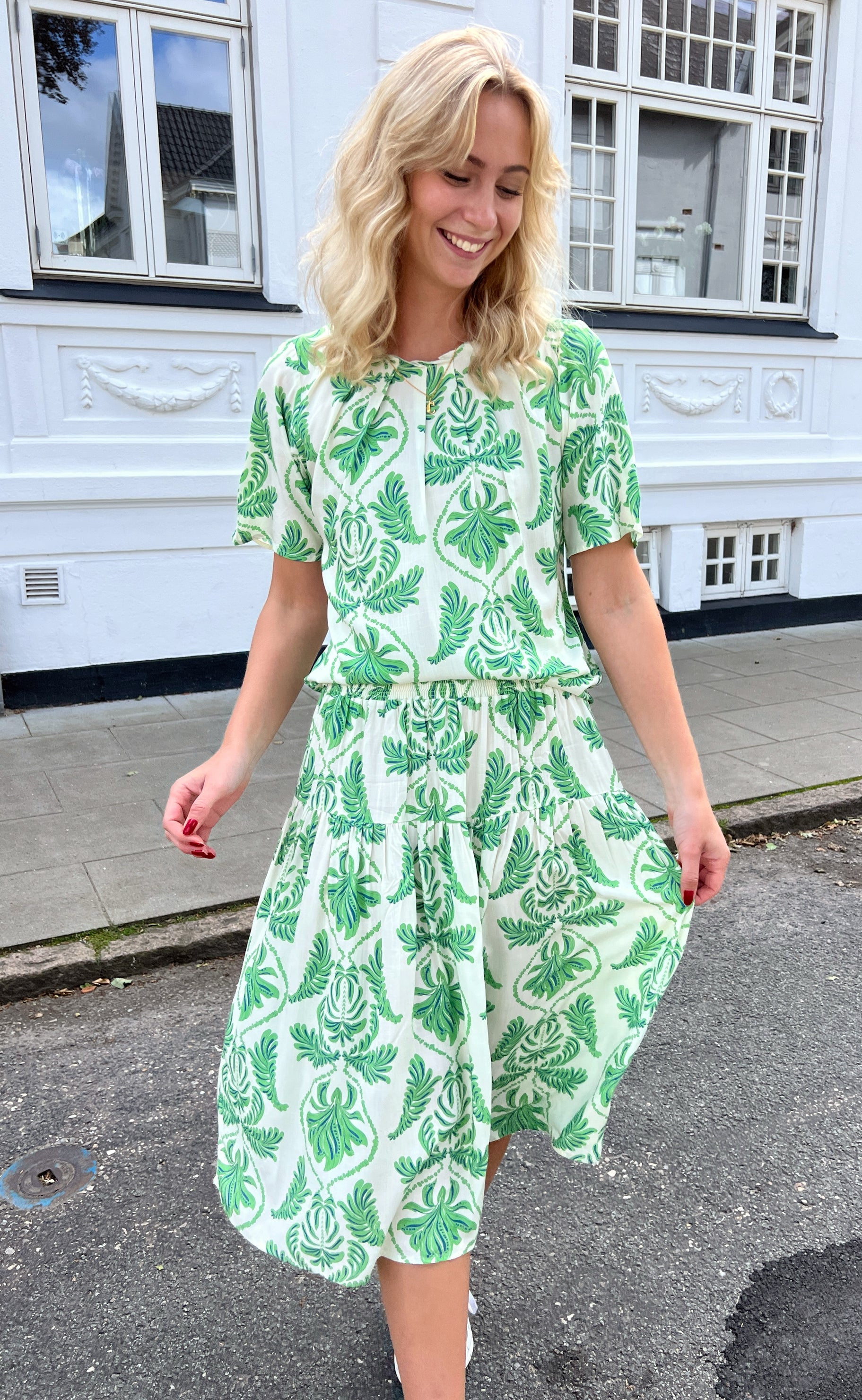 Say INA Copenhagen Nederdel - Vicky - White/Green Paisley