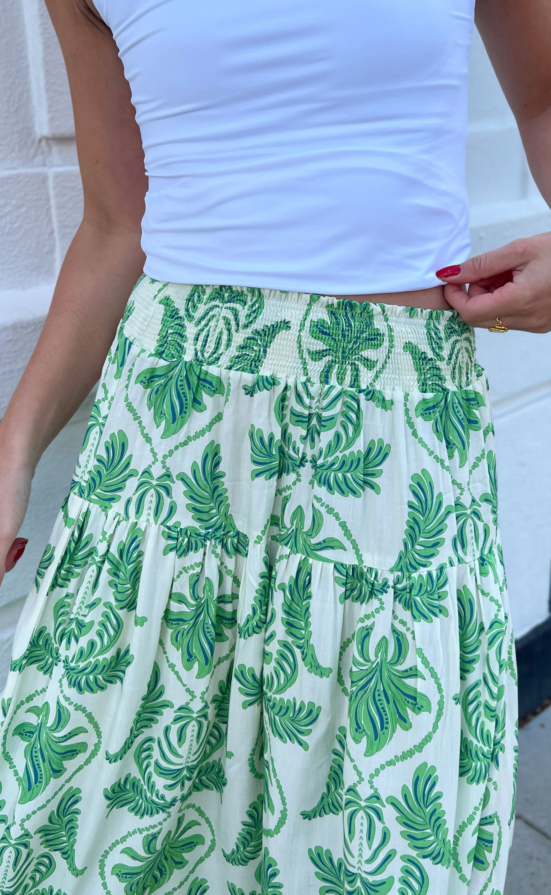 Say INA Copenhagen Nederdel - Vicky - White/Green Paisley