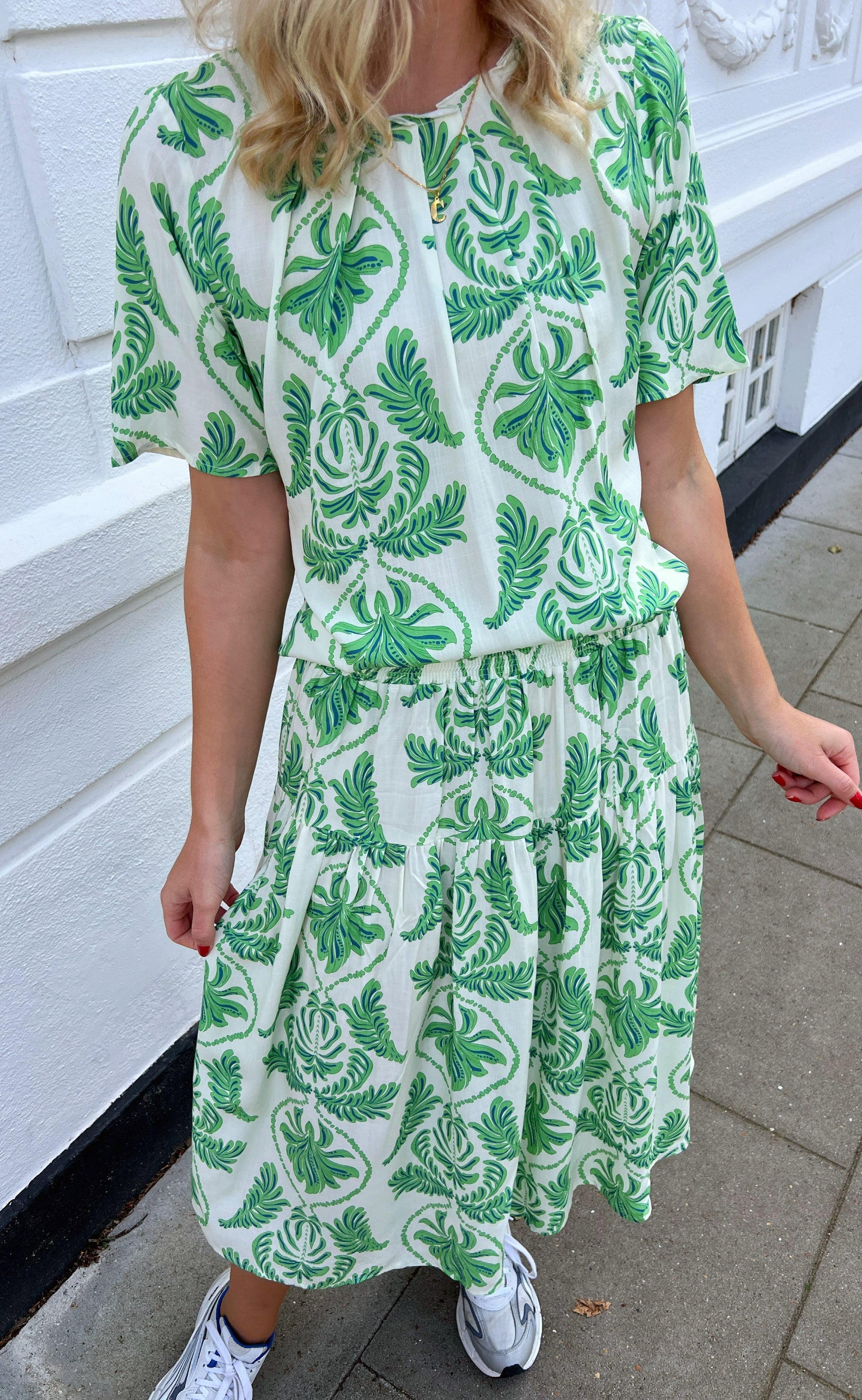 Say INA Copenhagen Nederdel - Vicky - White/Green Paisley