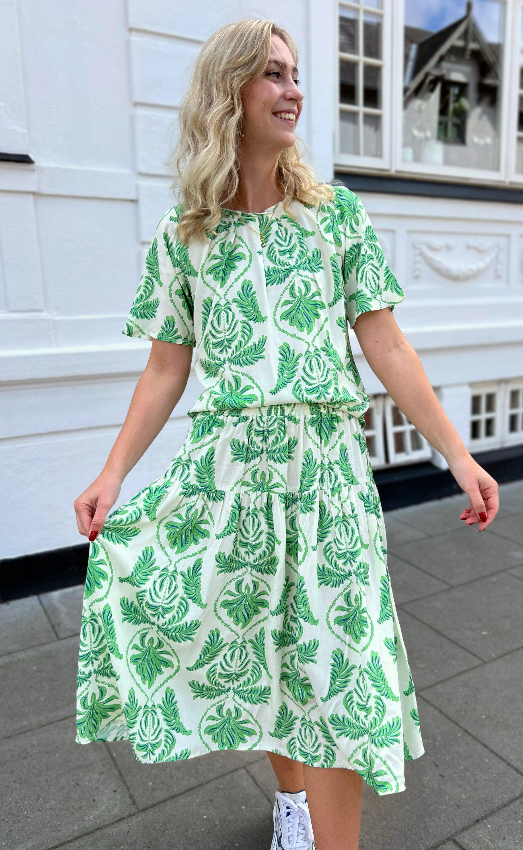 Say INA Copenhagen Nederdel - Vicky - White/Green Paisley