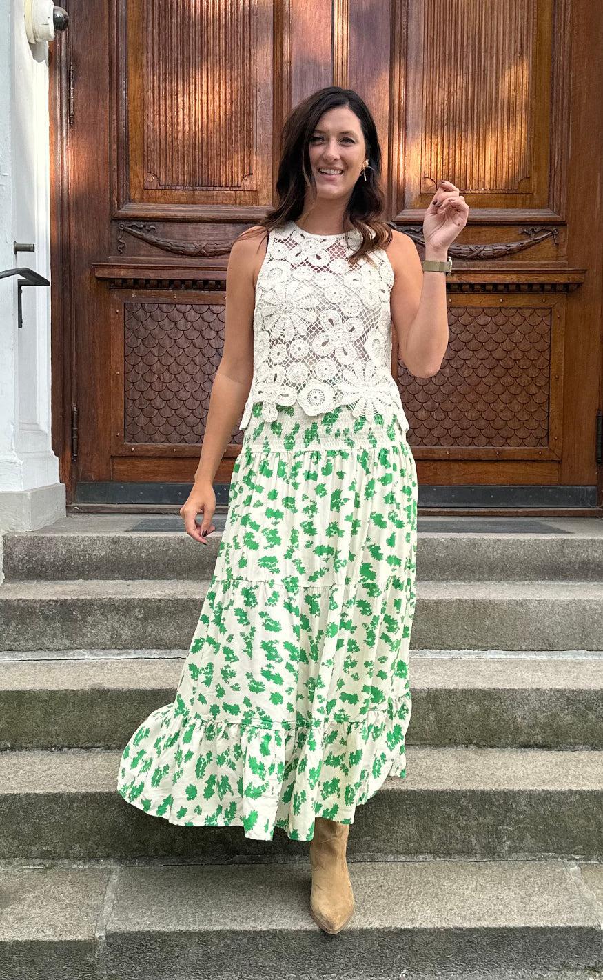 Say INA Copenhagen Nederdel - Vicky - White/Green Paisley
