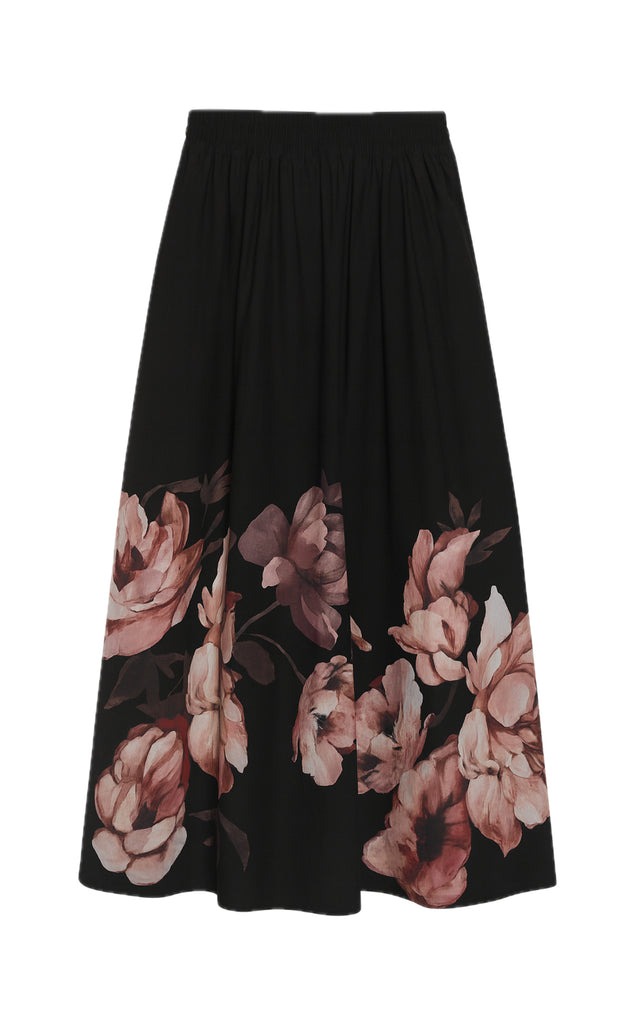 Say INA Copenhagen Nederdel - Vivia - Black W. Rose Flowers