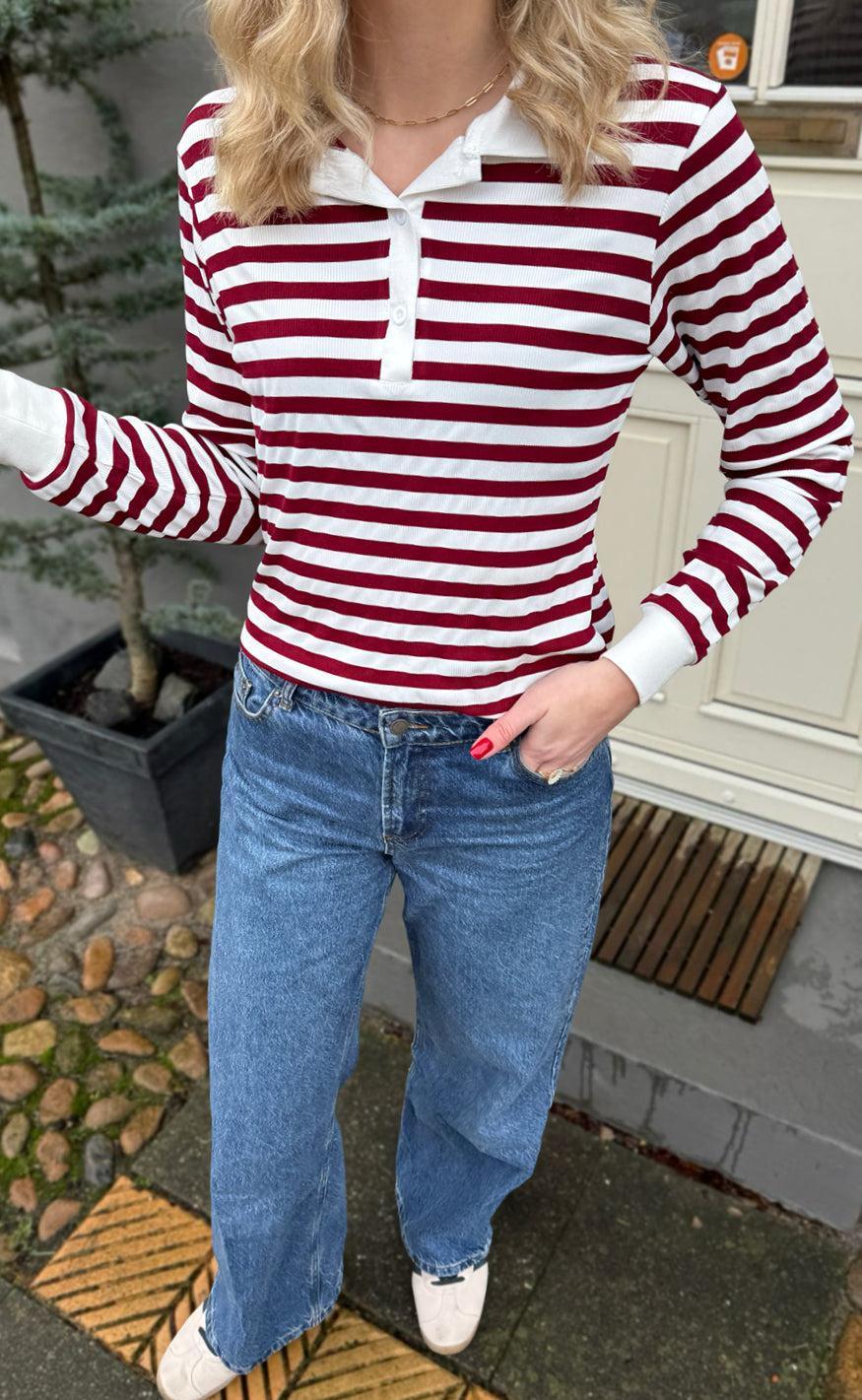 Say INA Copenhagen Polo / Bluse - Pamela - Bordeaux Striped