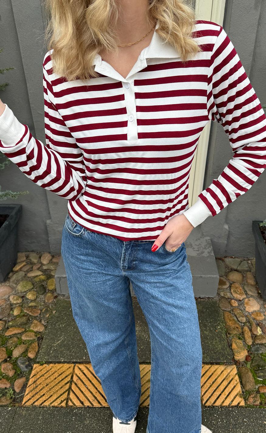 Say INA Copenhagen Polo / Bluse - Pamela - Bordeaux Striped