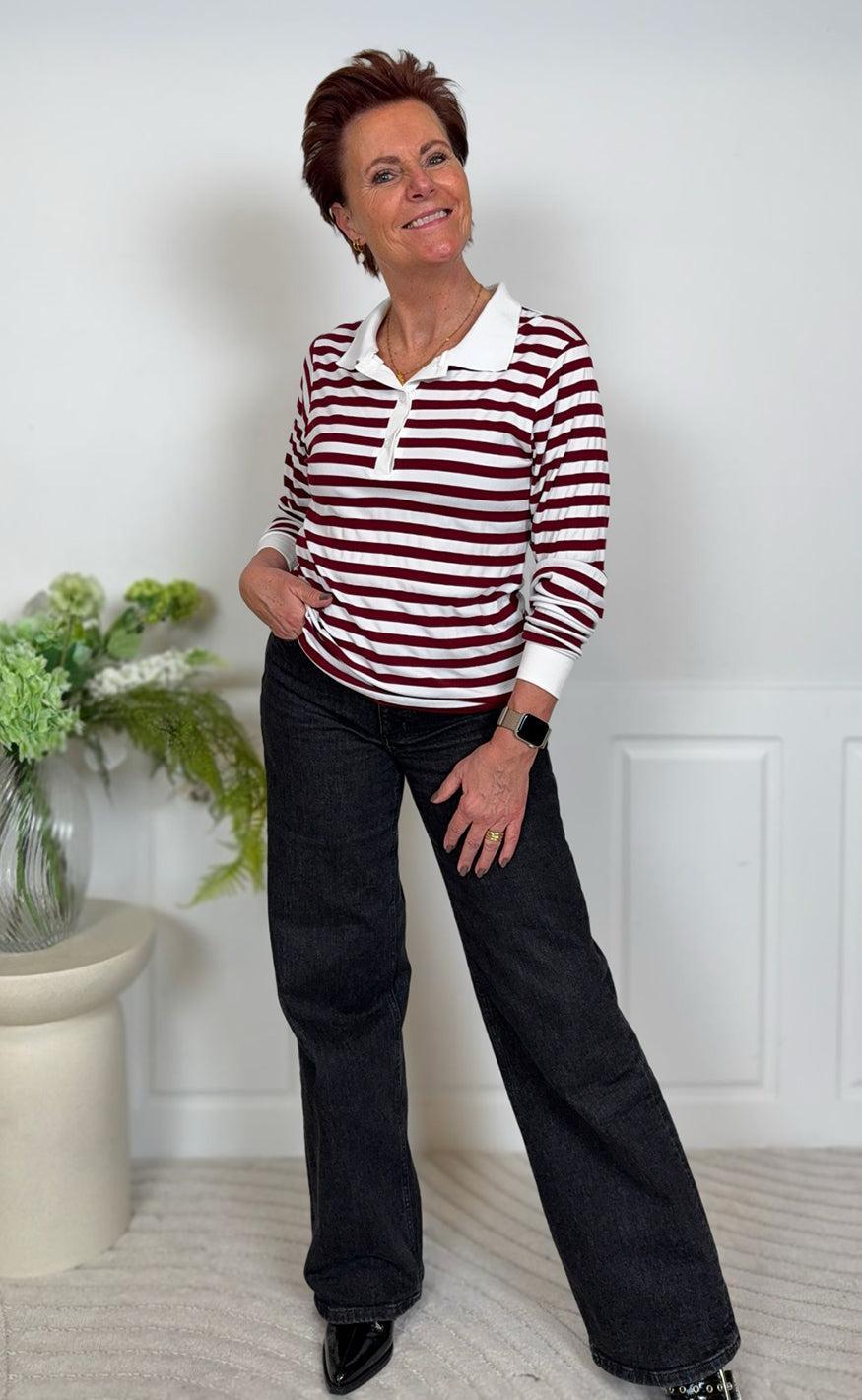 Say INA Copenhagen Polo / Bluse - Pamela - Bordeaux Striped