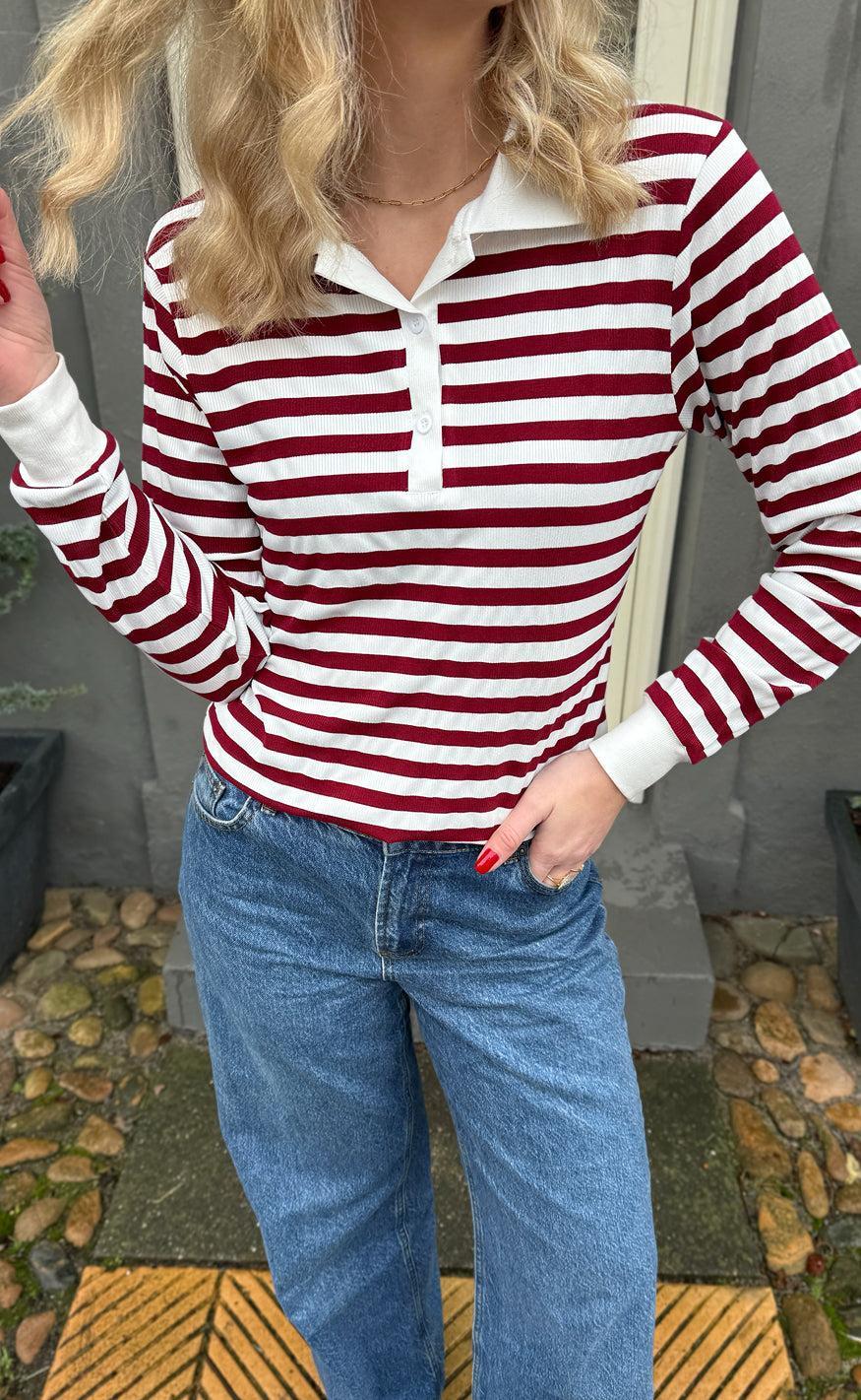 Say INA Copenhagen Polo / Bluse - Pamela - Bordeaux Striped