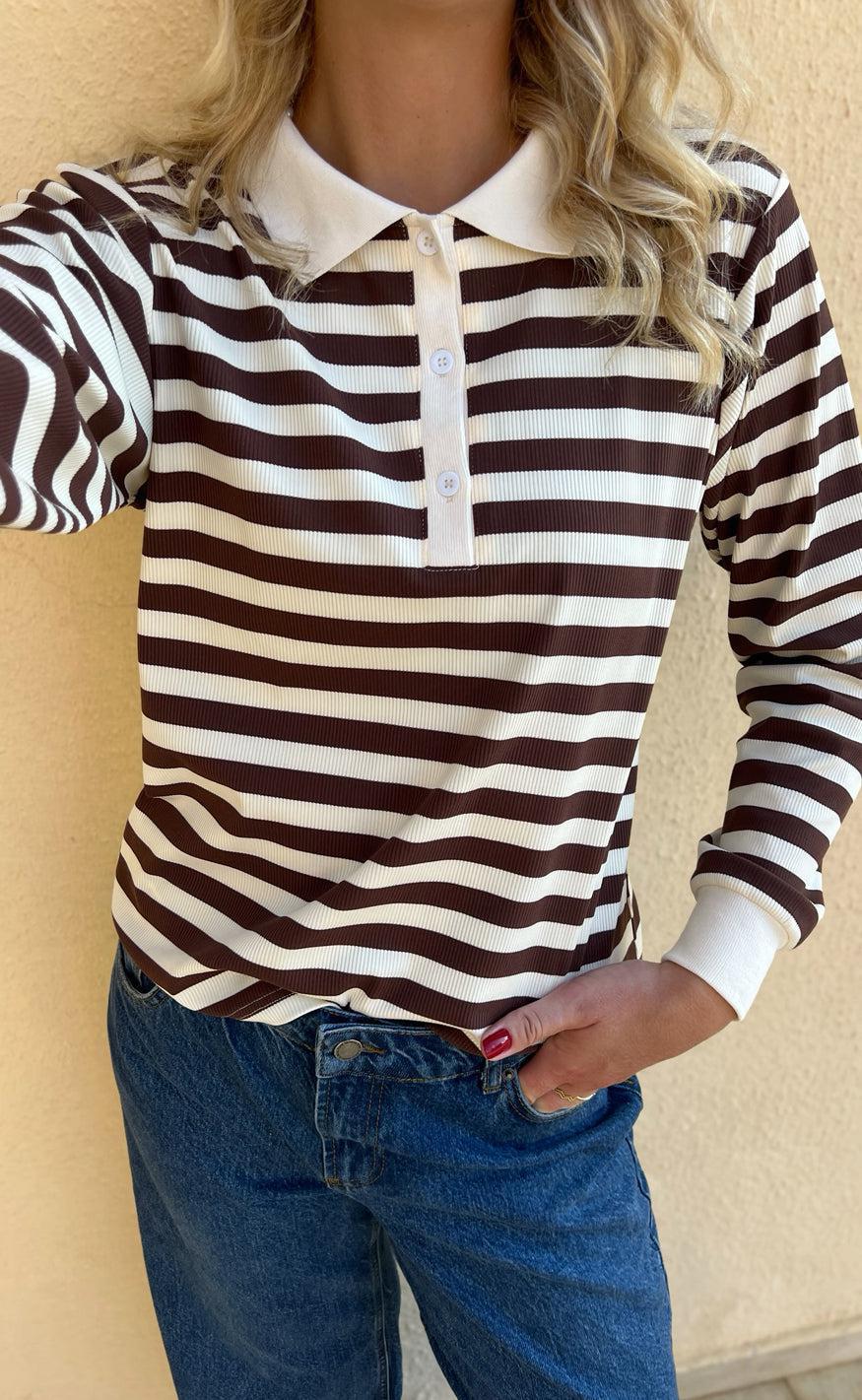 Say INA Copenhagen Polo / Bluse - Pamela - Brown Striped