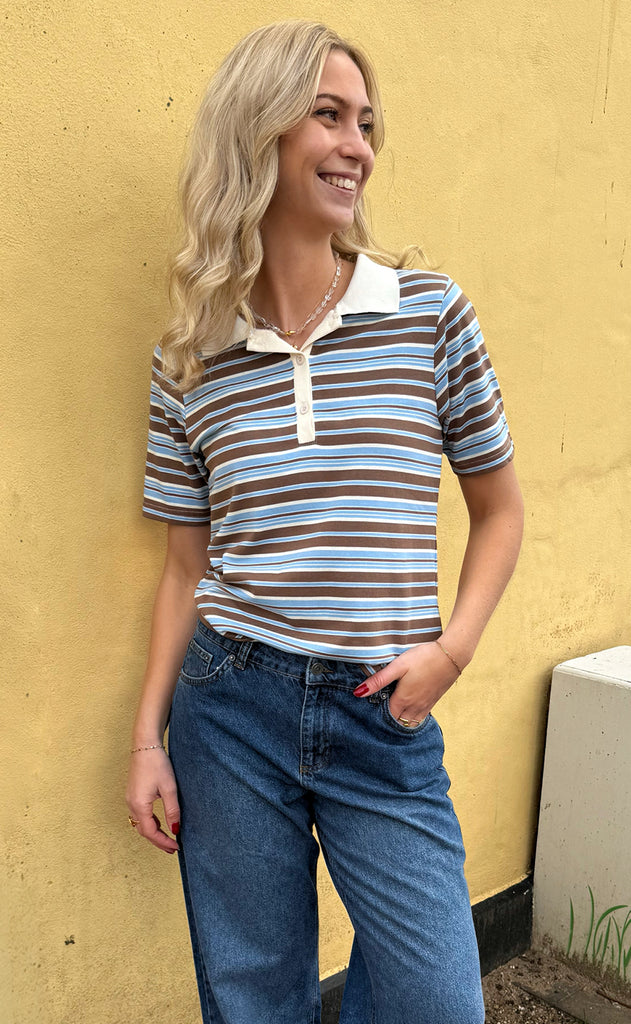 Say INA Copenhagen Polo T-Shirt - Pamela Summer - Brown / Blue Striped