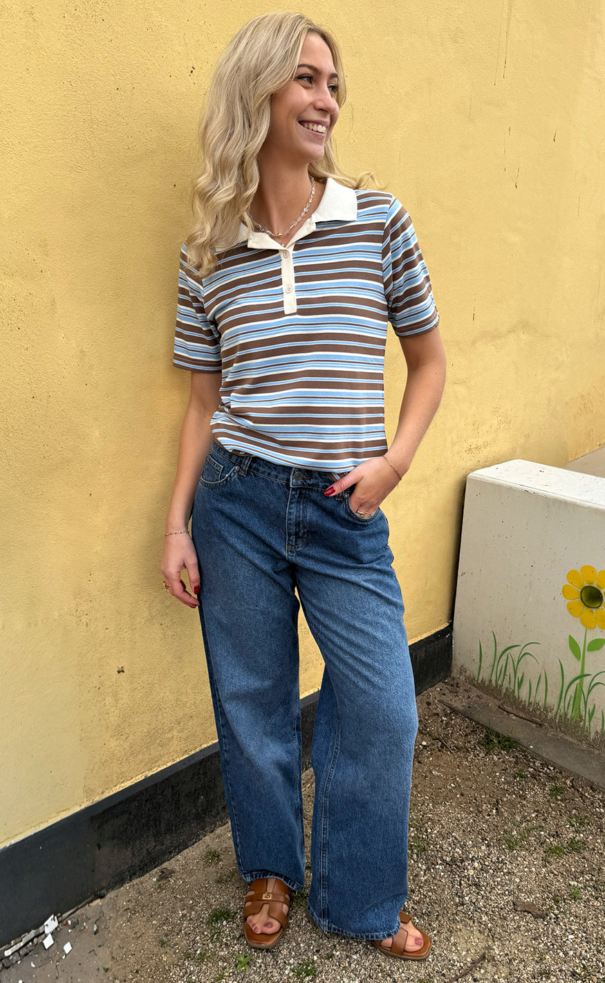 Say INA Copenhagen Polo T-Shirt - Pamela Summer - Brown / Blue Striped