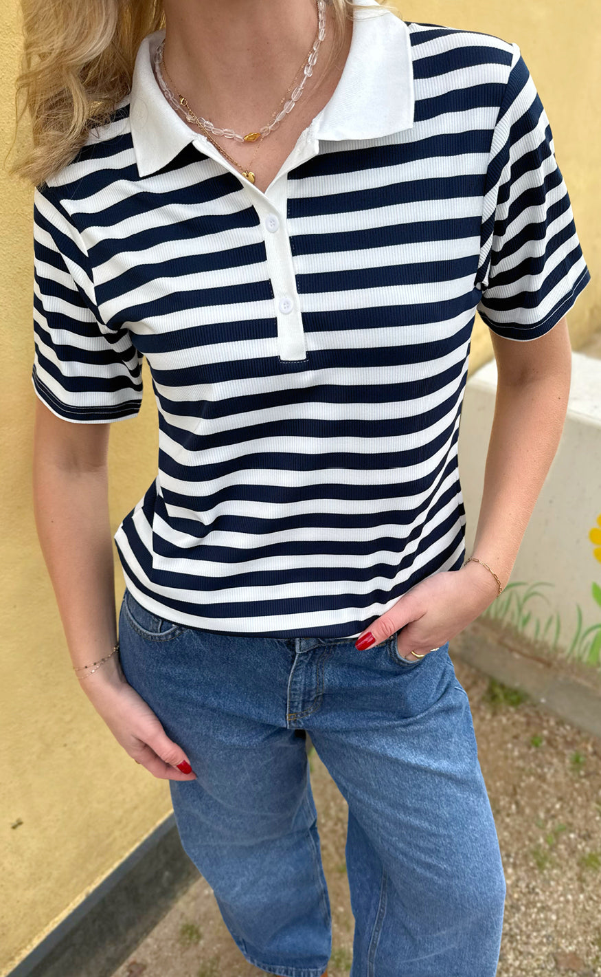 Say INA Copenhagen Polo T-Shirt - Pamela Summer - Navy Striped