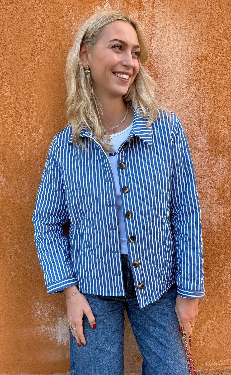 Say INA Copenhagen Quiltet Jakke - Elvira - Blue Striped