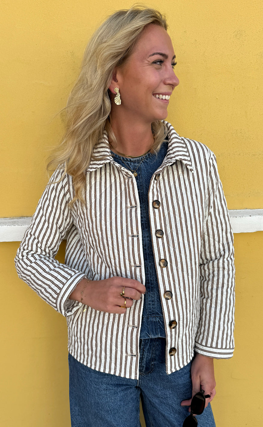 Say INA Copenhagen Quiltet Jakke - Elvira - Brown Striped