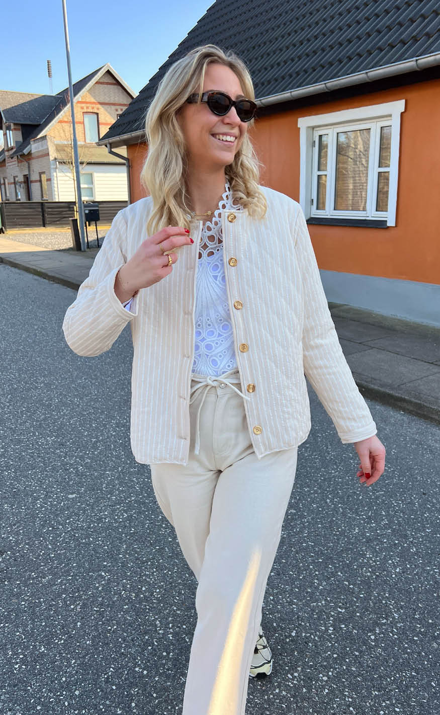 Say INA Copenhagen Quiltet Jakke - Elvira - Off White Striped