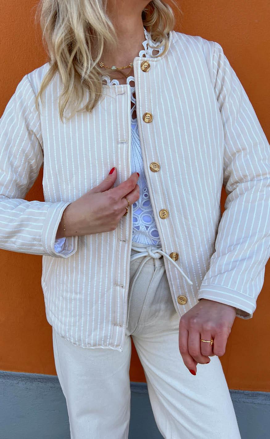 Say INA Copenhagen Quiltet Jakke - Elvira - Off White Striped