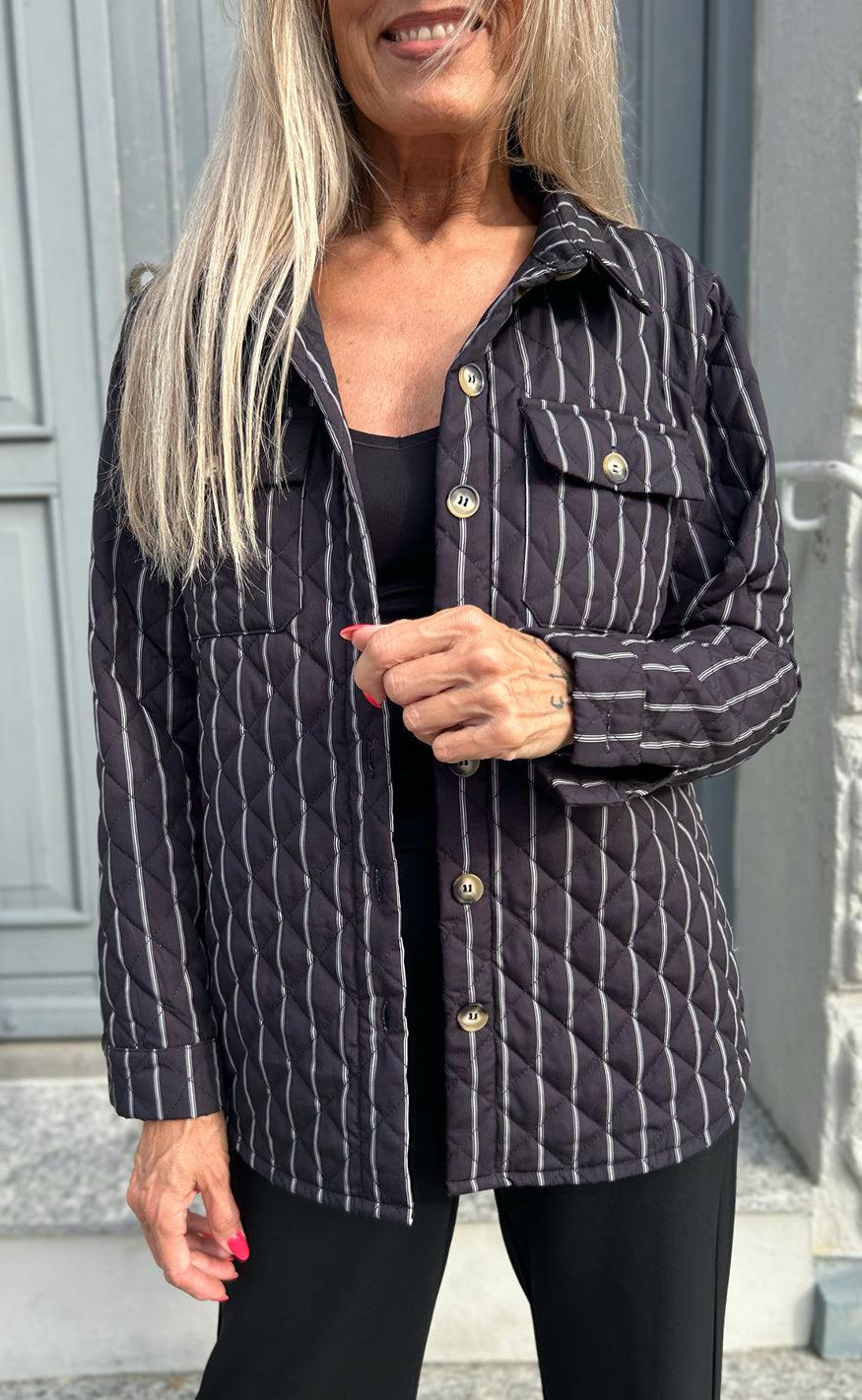 Say INA Copenhagen Quiltet Jakke - Kiani - Black W. White Stripes