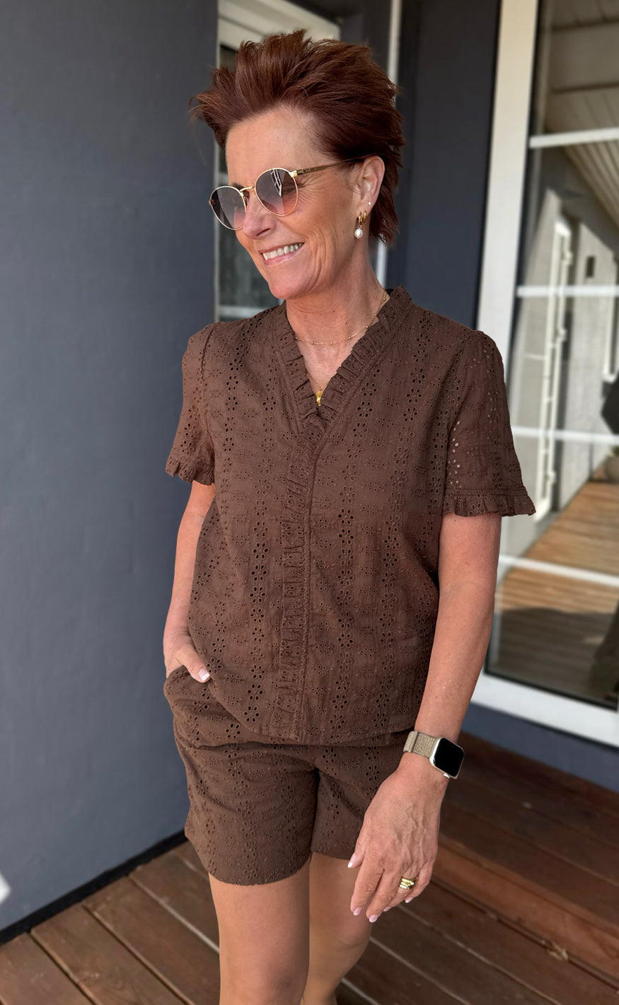Say INA Copenhagen Shorts - Catja - Mocca Broderie Anglaise
