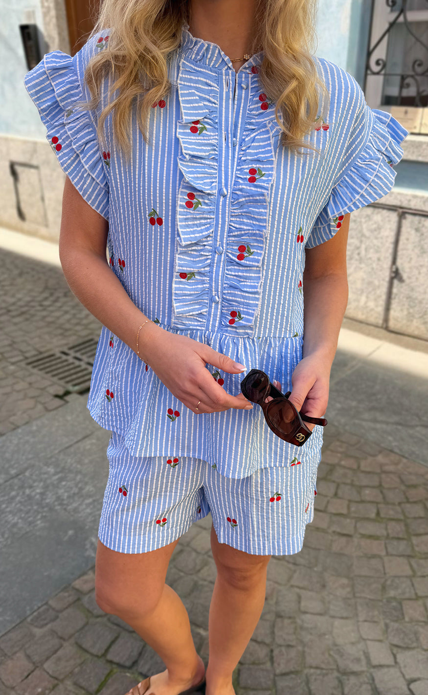 Say INA Copenhagen Shorts - Liv - Blue Striped W. Cherries