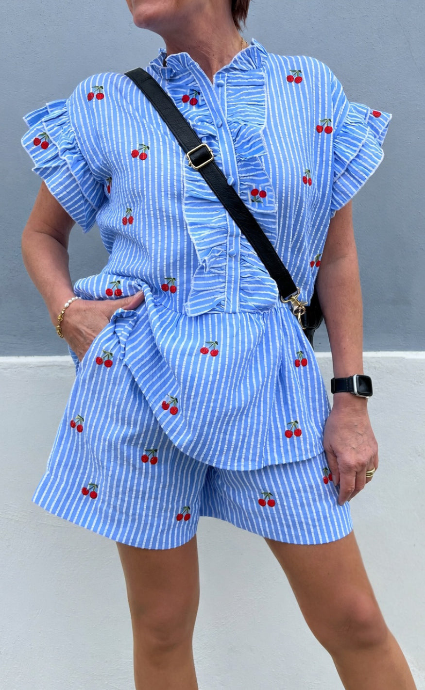 Say INA Copenhagen Shorts - Liv - Blue Striped W. Cherries