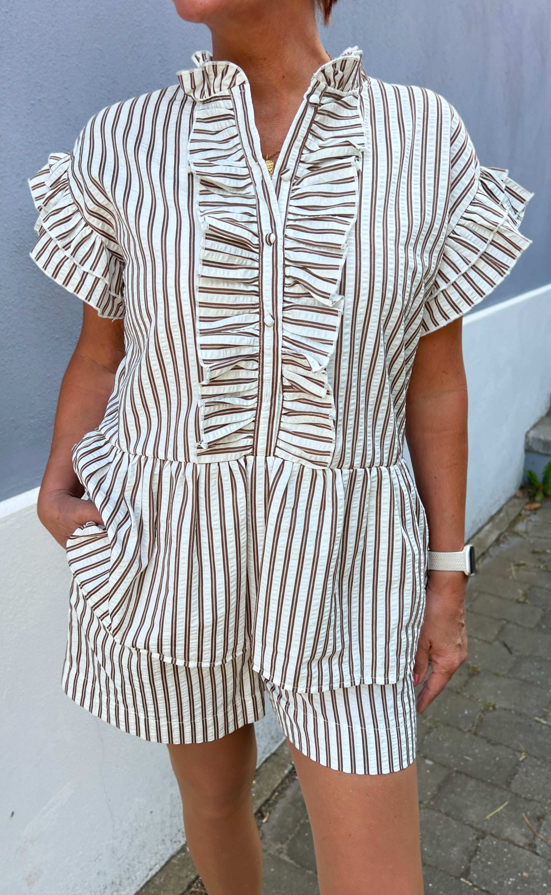 Say INA Copenhagen Shorts - Liv - White / Brown Striped