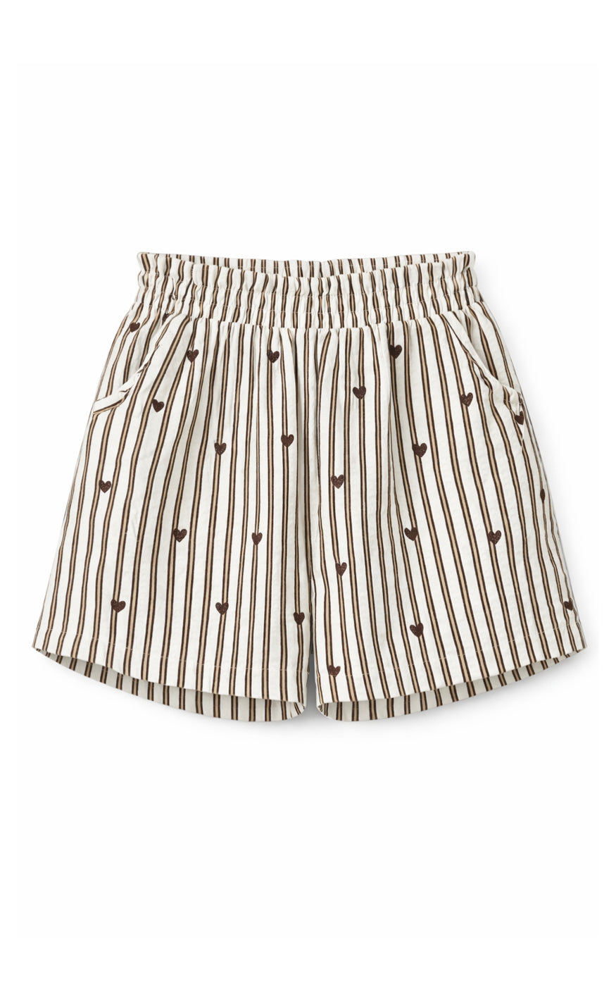Say INA Copenhagen Shorts - Liv - White / Brown Striped W. Brown Hearts