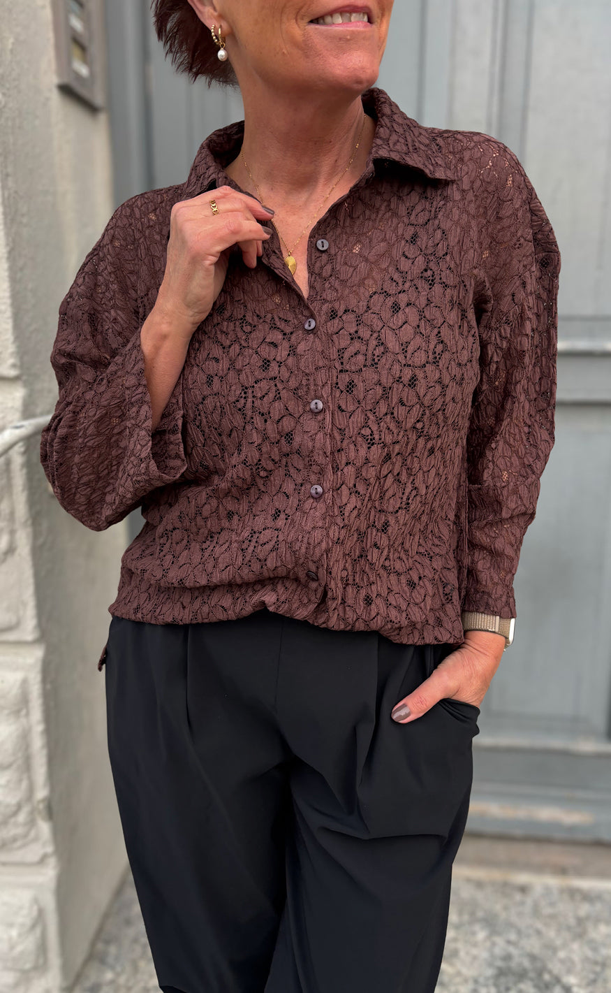 Say INA Copenhagen Skjorte - Belle Lace - Dark Brown