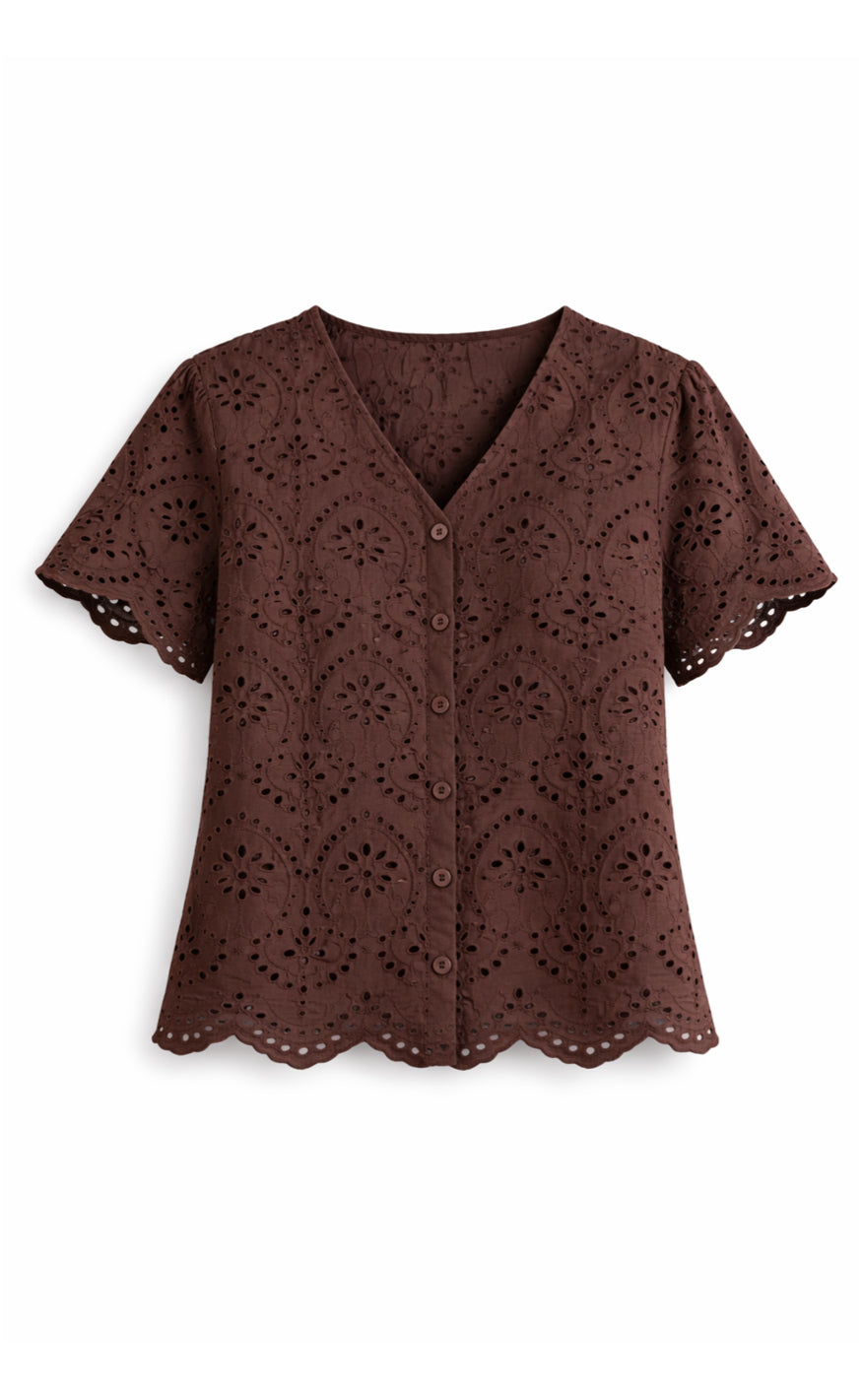 Say INA Copenhagen Skjorte - Emilia Embroidery - Dark Brown
