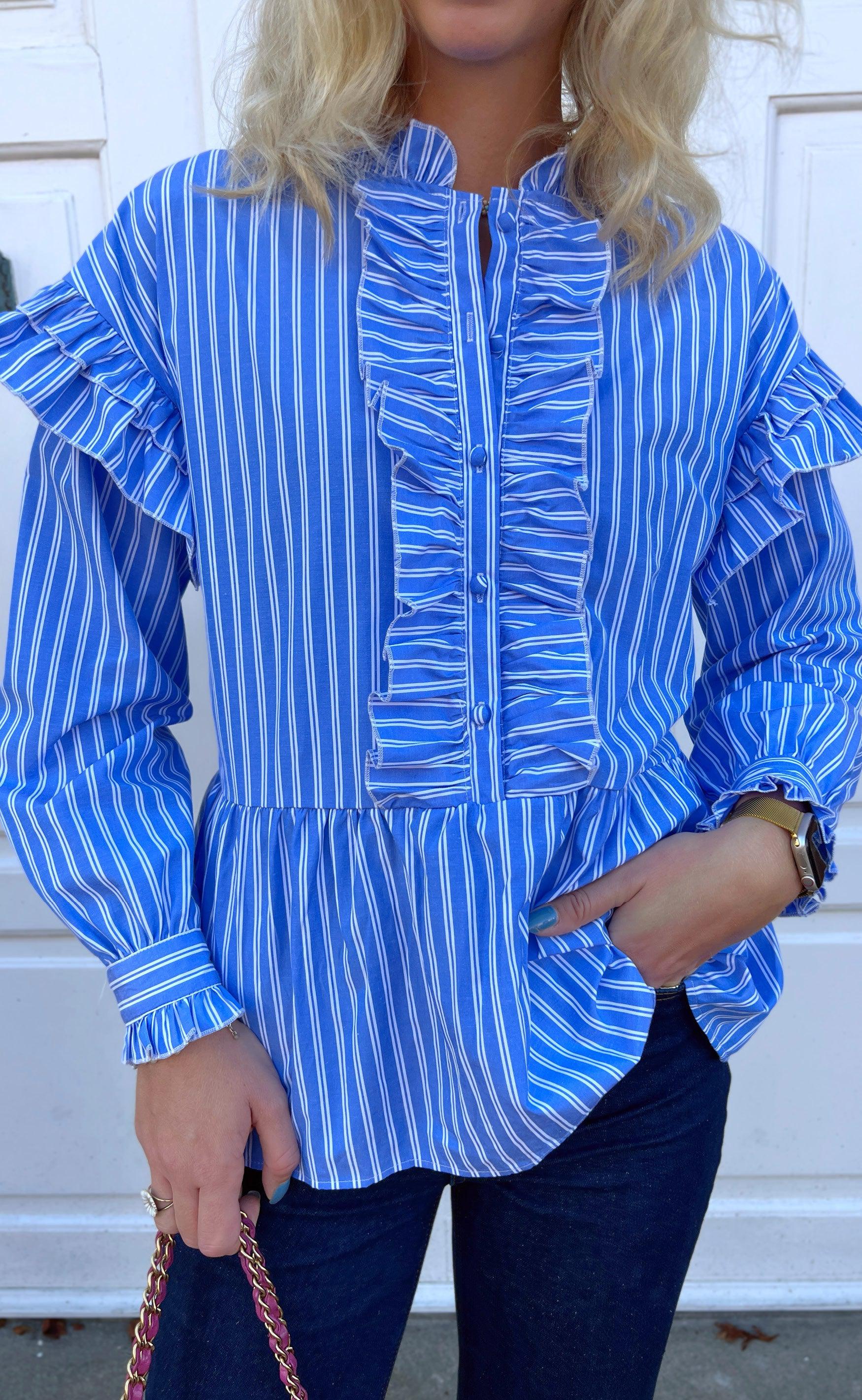 Say INA Copenhagen Skjorte - Frida - Dark Blue Striped