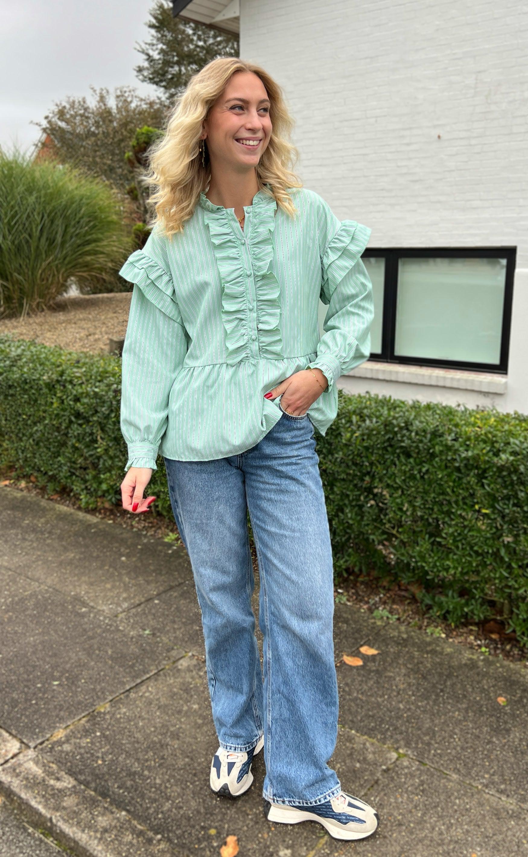 Say INA Copenhagen Skjorte - Frida - Green Striped