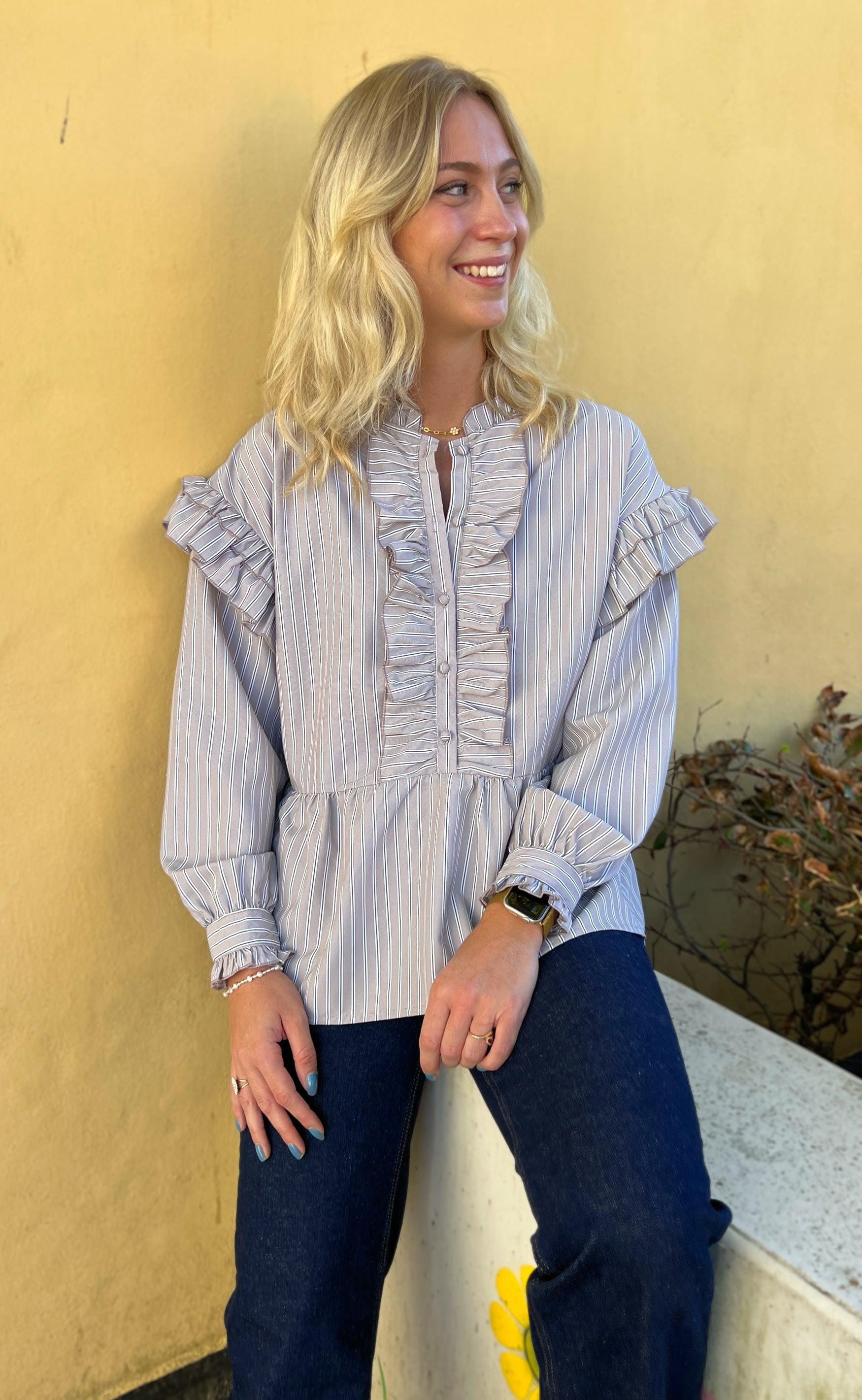 Say INA Copenhagen Skjorte - Frida - Grey Striped