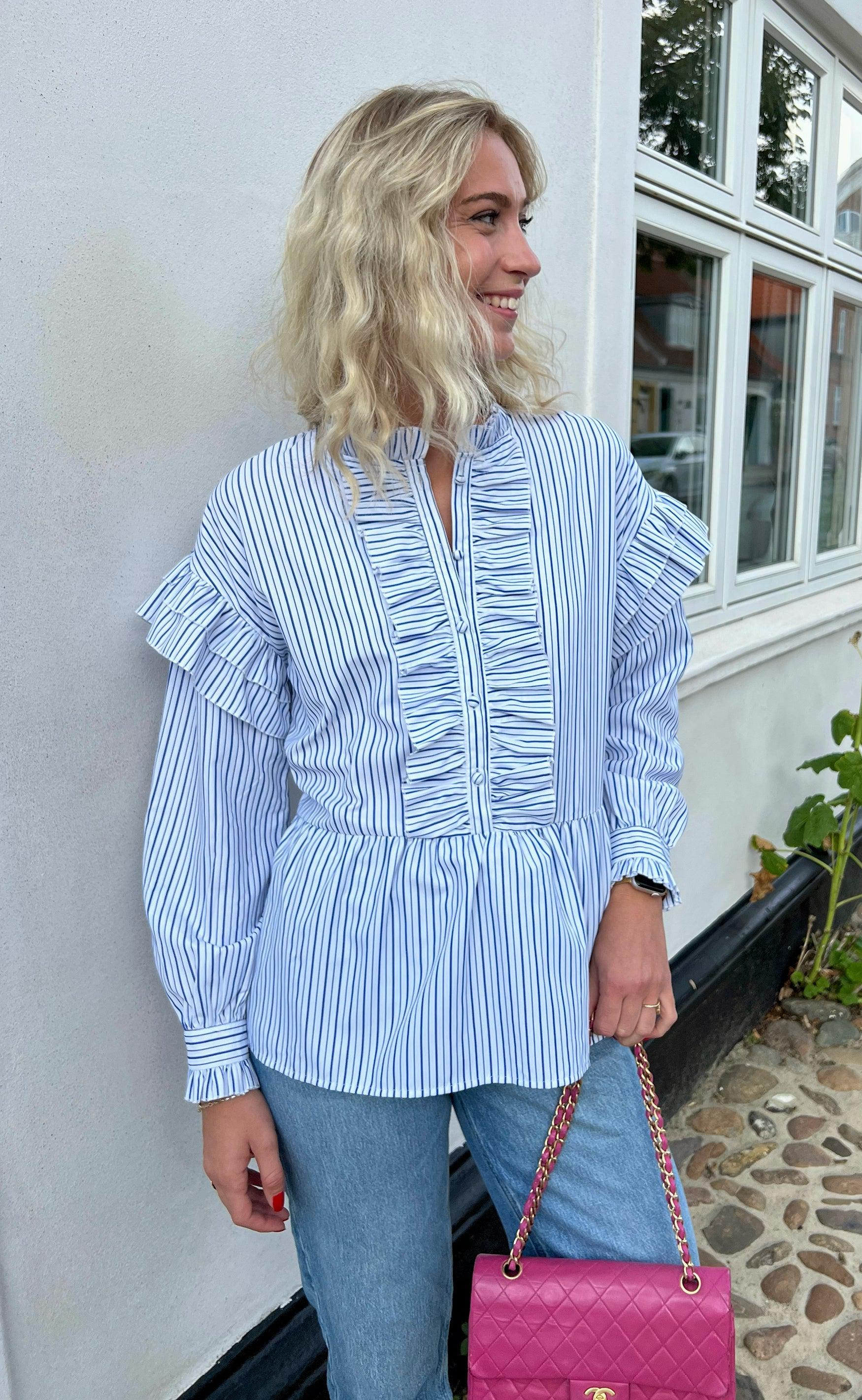 Say INA Copenhagen Skjorte - Frida - White w. Blue Stripes