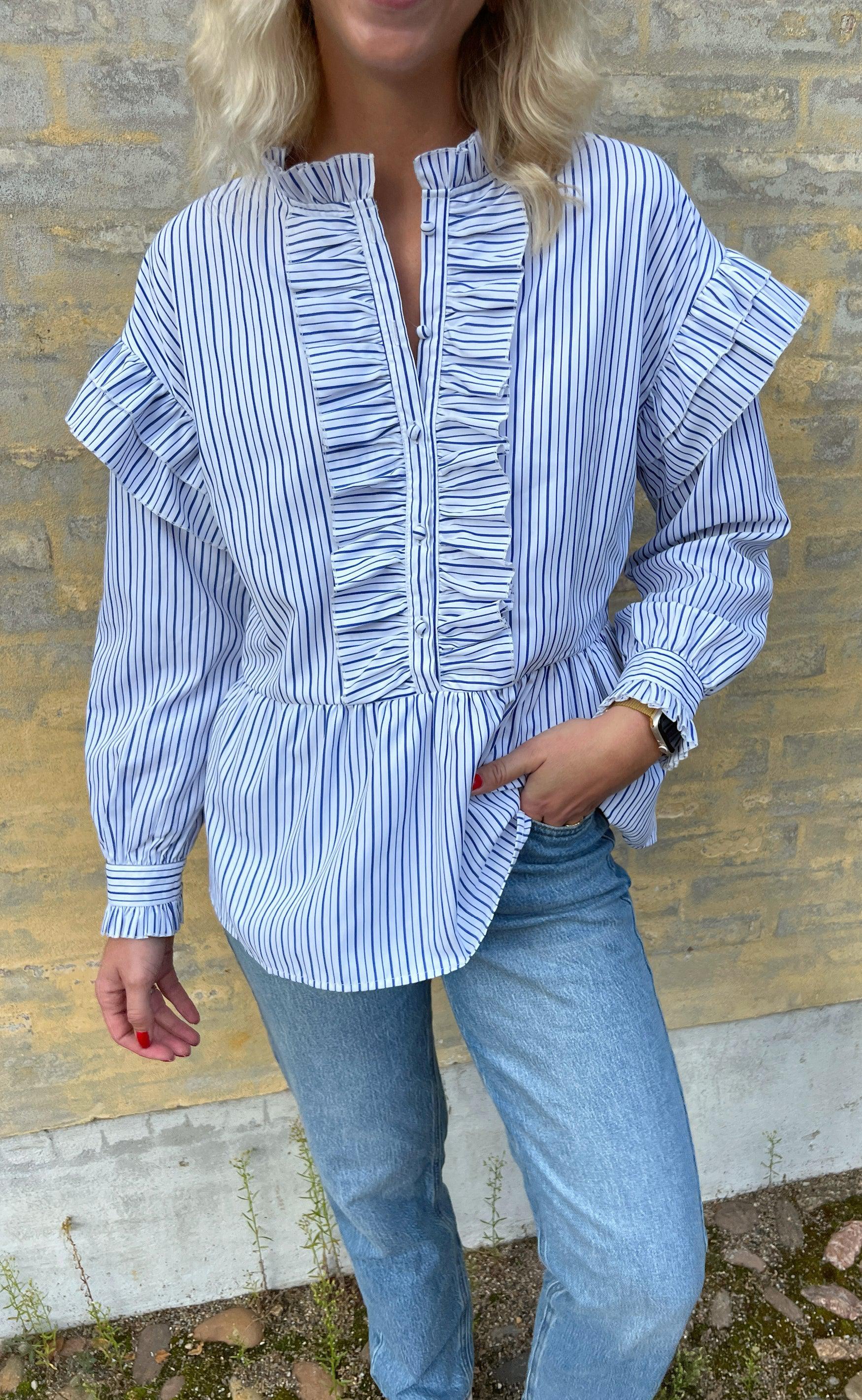 Say INA Copenhagen Skjorte - Frida - White w. Blue Stripes