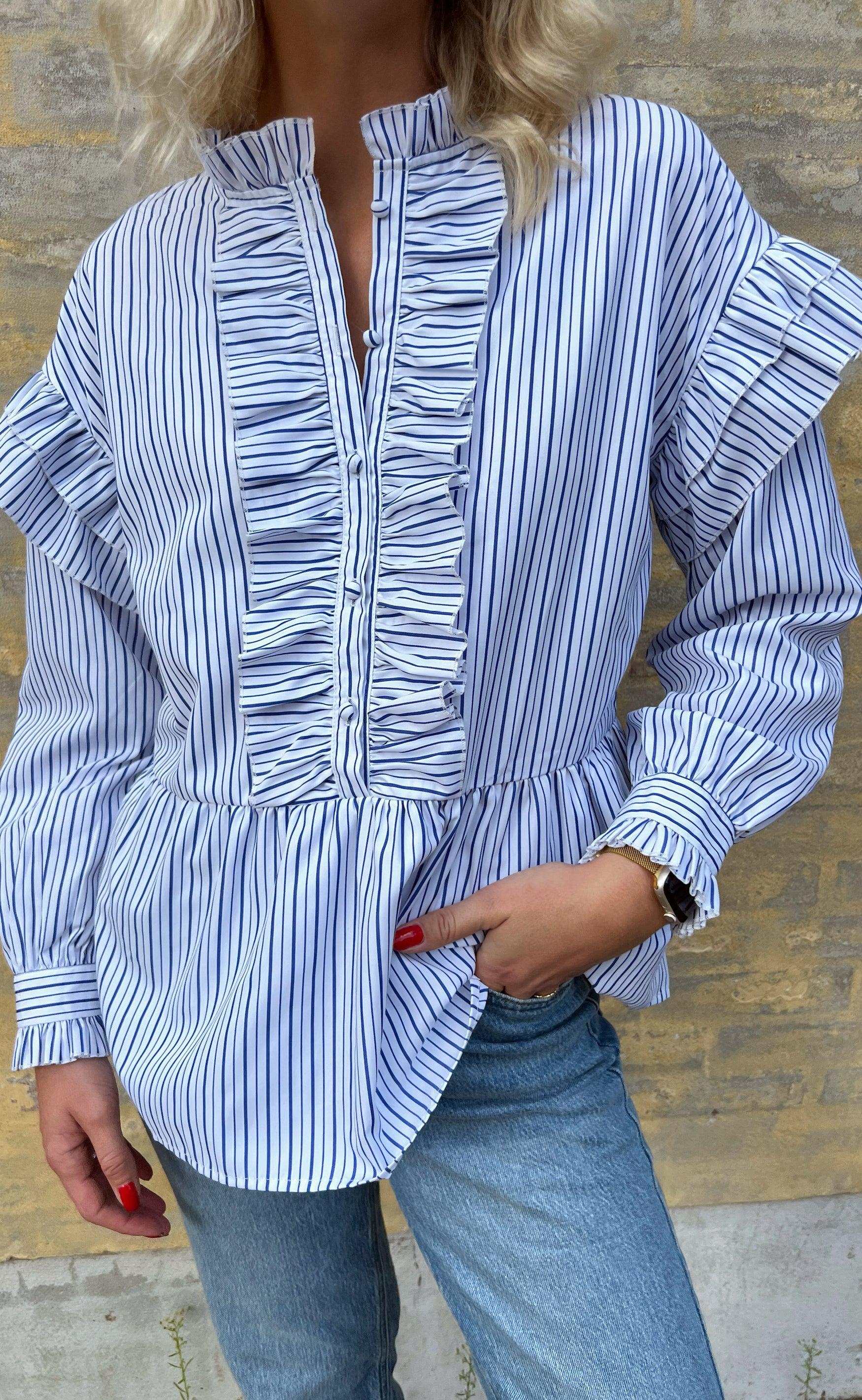 Say INA Copenhagen Skjorte - Frida - White w. Blue Stripes
