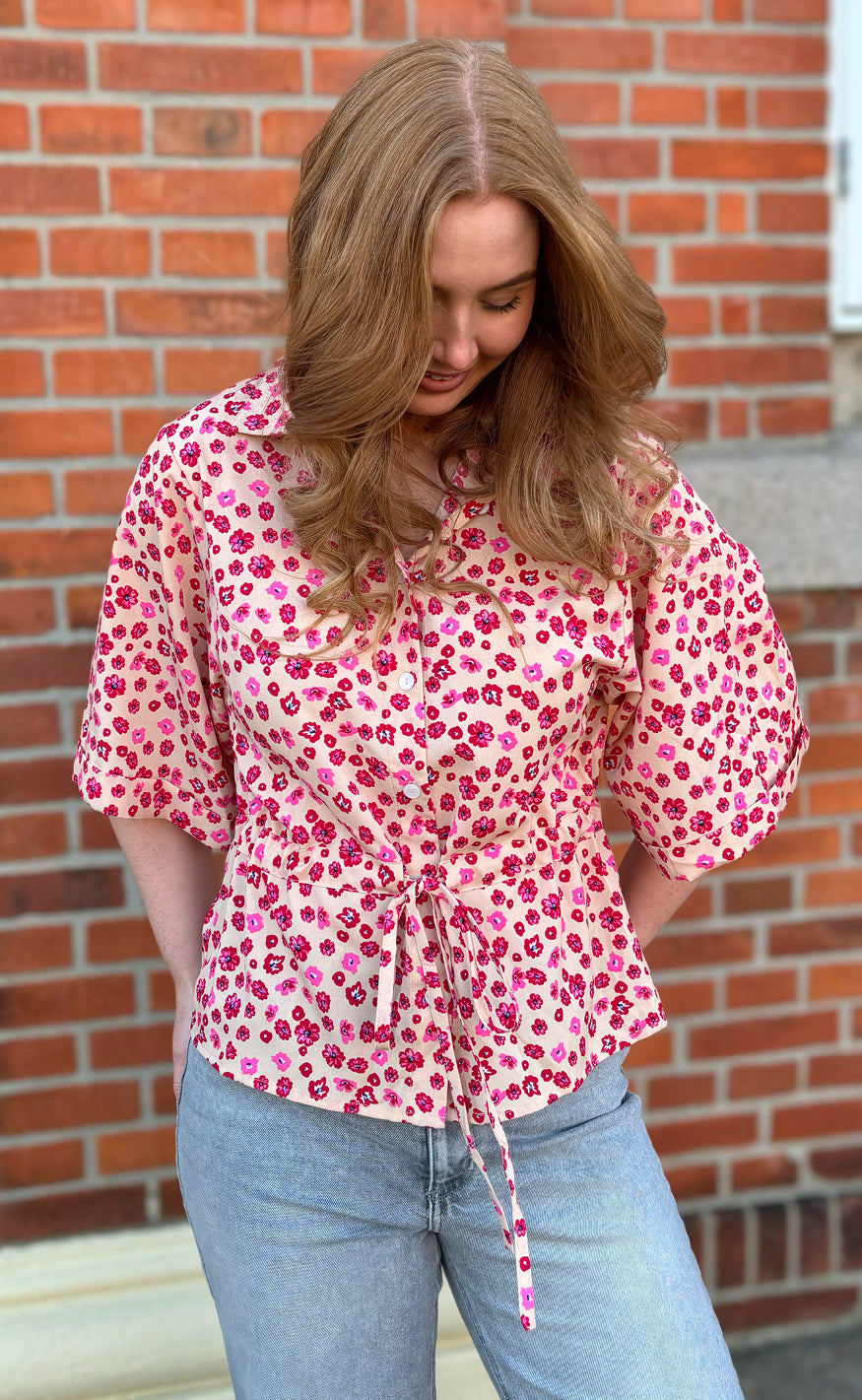 Say INA Copenhagen Skjorte - Liana - Pink / Red Flowers