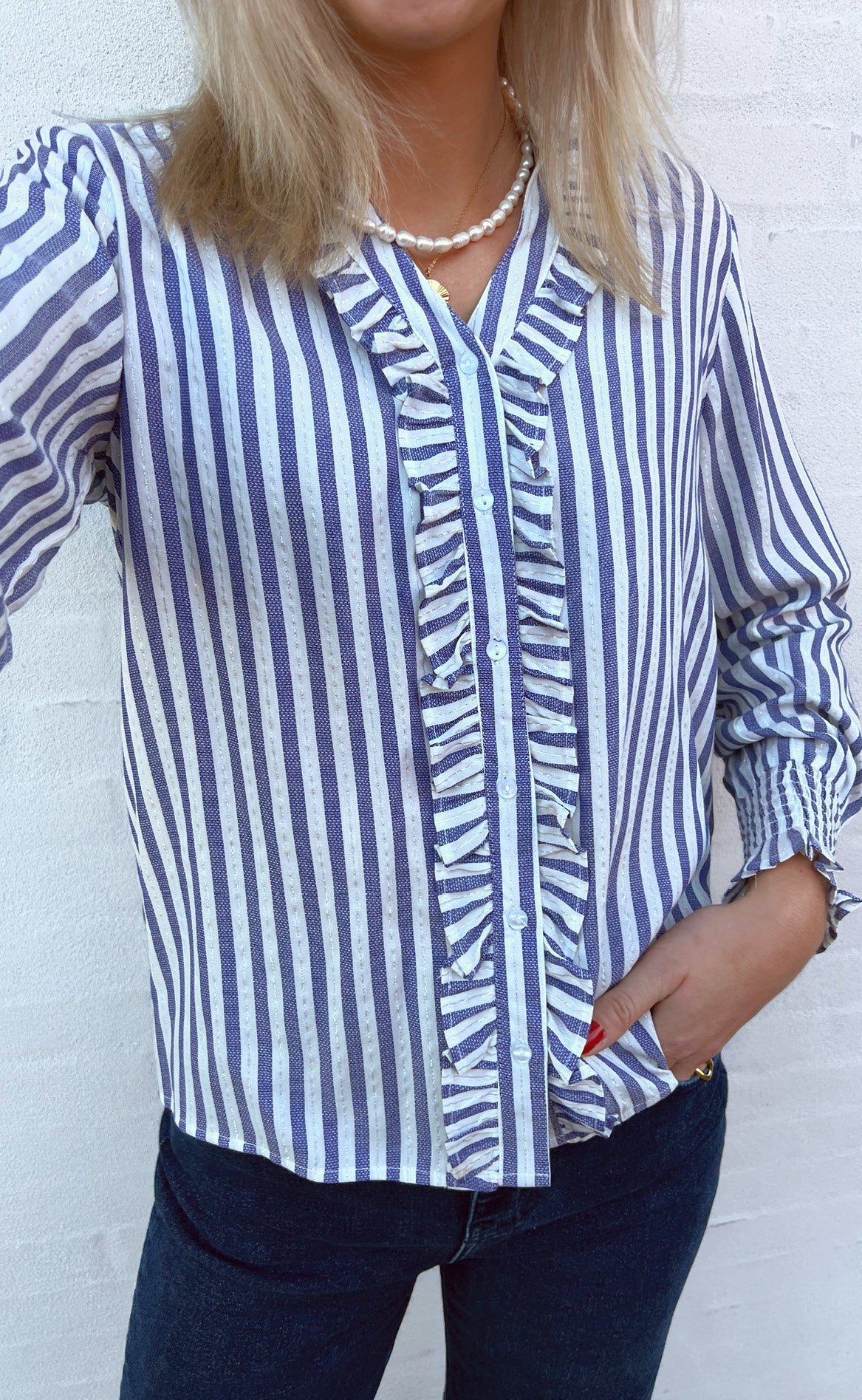 Say INA Copenhagen Skjorte - Naya - Navy / White Stripes W. Lurex