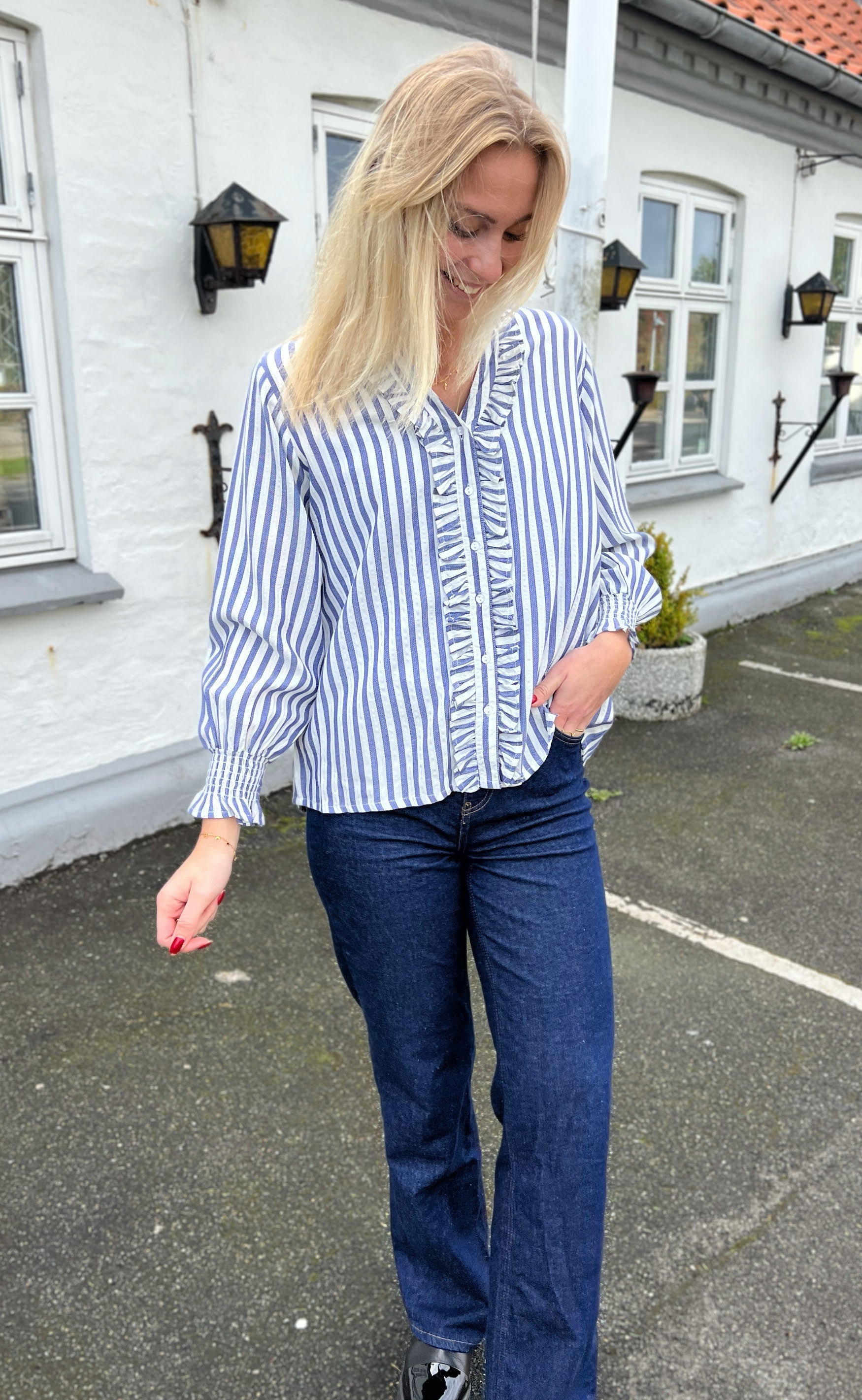 Say INA Copenhagen Skjorte - Naya - Navy / White Stripes W. Lurex